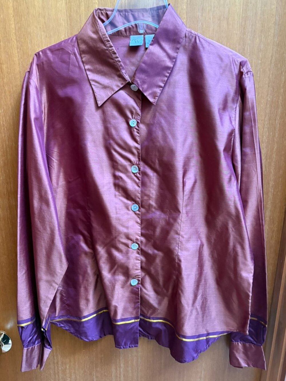 Silk Sari Saree Shirt Blouse Size 18  Shell Buttons. Gold Rust Purple